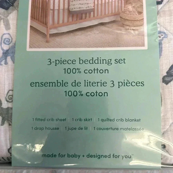 aden + anais Blue and White 3-Piece Crib Set - Picture 5 of 9